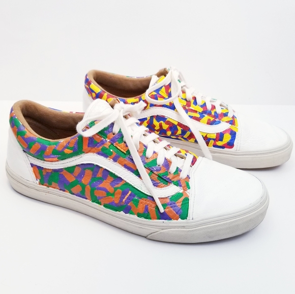 Vans Old Skool Leather Custom Painted Lace Up Sneakers, Size 11 - Picture 11 of 16